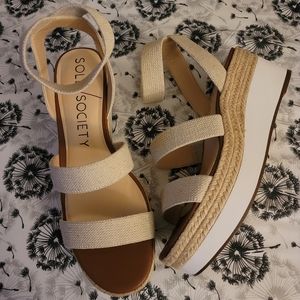Natural stretch linen wedge sandal